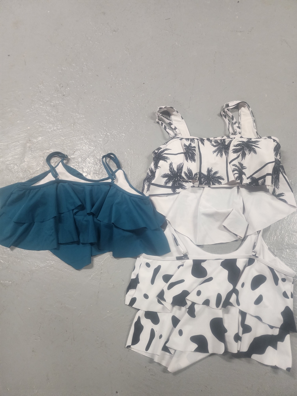 Trio of Flounce Swim Tops - Teal and Black/White Prints - Picture 5 of 8
